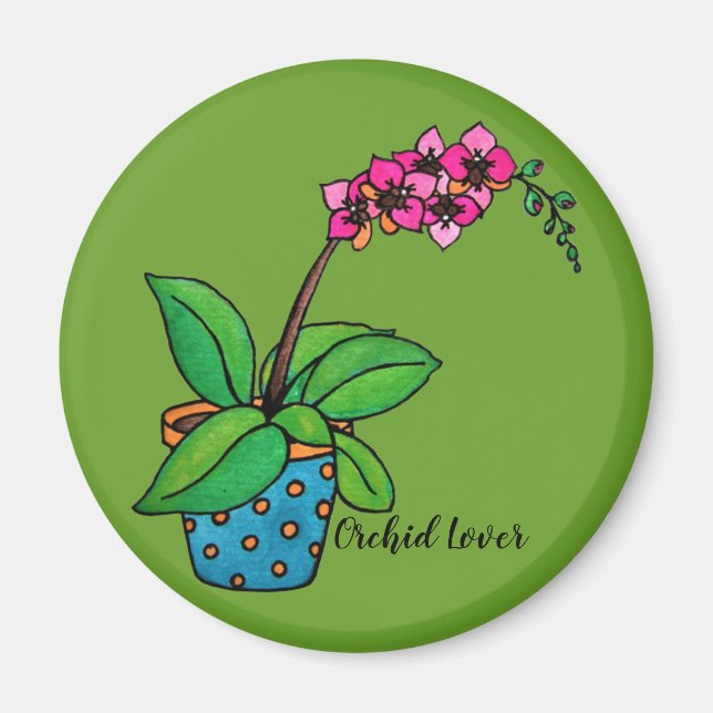 Watercolor Orchid Plant In Beautiful Pot Magnet (Front)