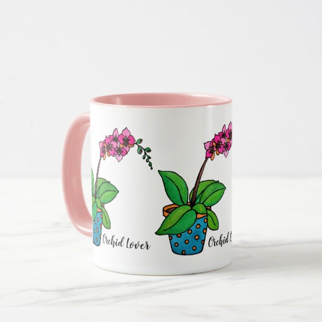 Watercolor Orchid Plant In Beautiful Pot Mug (Front Left)
