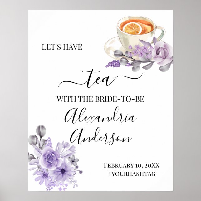 Watercolor Orchid Tea Bridal Shower Welcome Sign (Front)