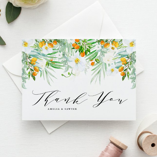 Watercolor Orchids and Kumquats Garland Thank You Postcard (Creator Uploaded)