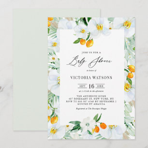 Watercolor Orchids and Kumquats Summer Baby Shower Invitation