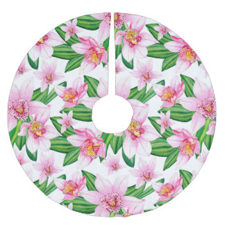 Watercolor Orchids Design 12 Brushed Polyester Tree Skirt