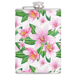 Watercolor Orchids Design 12  Hip Flask