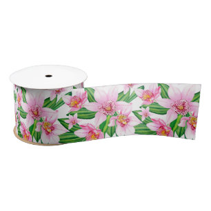 Watercolor Orchids Design 12 Satin Ribbon