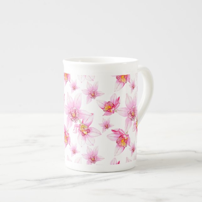 Watercolor Orchids Design 15  Bone China Mug (Front Right)