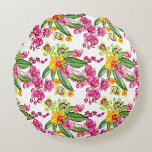 Watercolor Orchids Design 18 Round Cushion