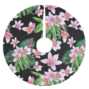 Watercolor Orchids Design 27  Brushed Polyester Tree Skirt
