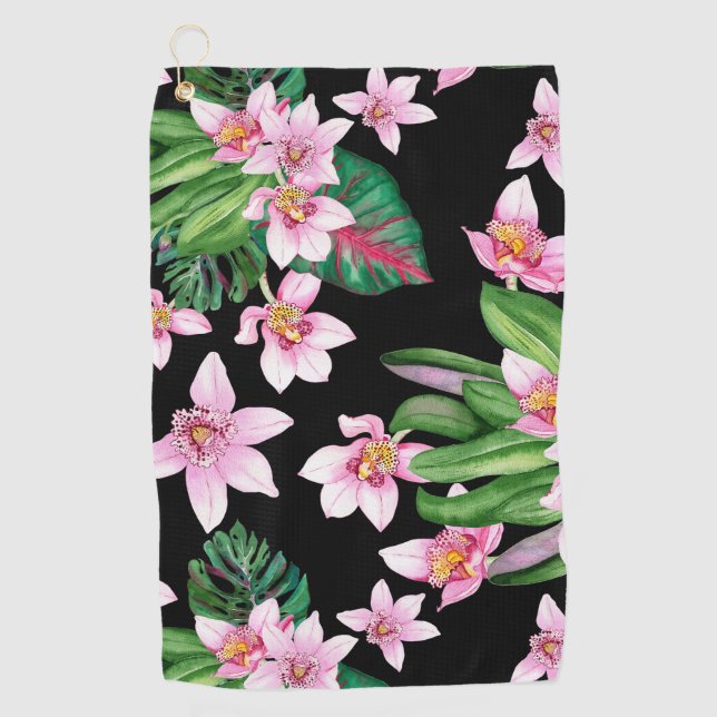 Watercolor Orchids Design 27   Golf Towel (Front)