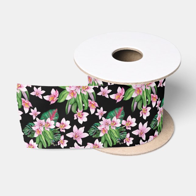 Watercolor Orchids Design 27 Satin Ribbon (Spool)