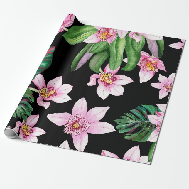 Watercolor Orchids Design 27 Wrapping Paper (Unrolled)