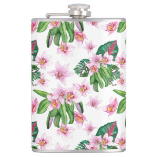 Watercolor Orchids Design 30 Hip Flask