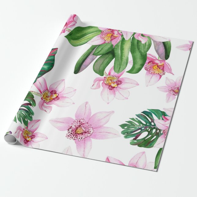 Watercolor Orchids Design 30  Wrapping Paper (Unrolled)