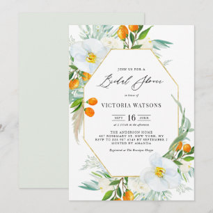 Watercolor Orchids & Kumquats Frame Bridal Shower Invitation