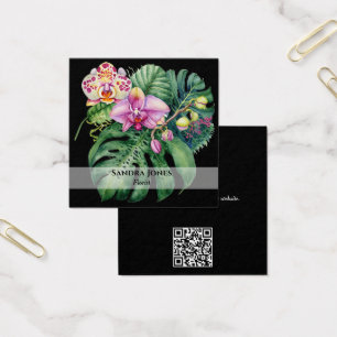 Watercolor Orchids & Monstera Leaf Business Cards