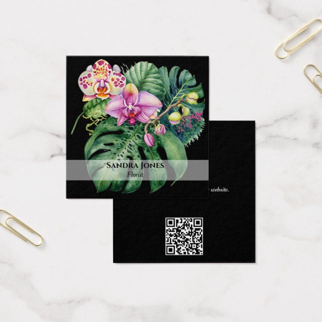 Watercolor Orchids & Monstera Leaf Business Cards (Office)