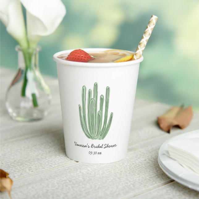Watercolor Organ Pipe Cactus Bridal Shower Paper Cups (Insitu)
