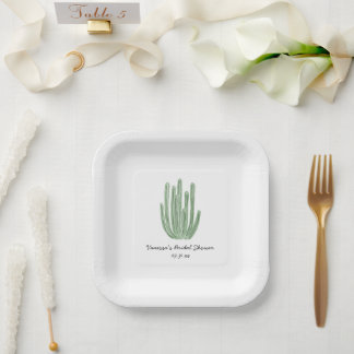 Watercolor Organ Pipe Cactus Bridal Shower Paper Plate
