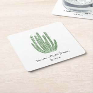 Watercolor Organ Pipe Cactus Bridal Shower Square Paper Coaster