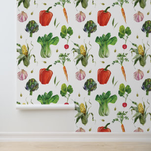 Watercolor Organic Fruit & Vegetable Produce Wallpaper