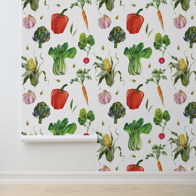 Watercolor Organic Fruit & Vegetable Produce Wallpaper (Application)
