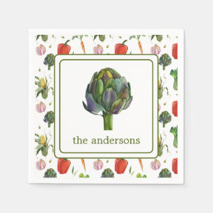 Watercolor Organic Produce Artichoke Napkin