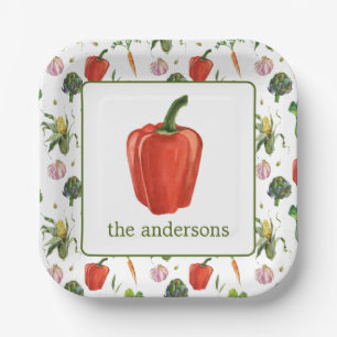 Watercolor Organic Produce Bell Pepper Paper Plate