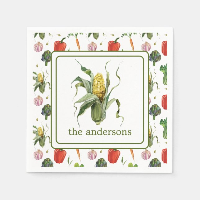Watercolor Organic Produce Corn Napkin (Front)