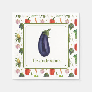 Watercolor Organic Produce Eggplant Napkin