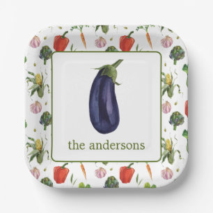 Watercolor Organic Produce Eggplant Paper Plate