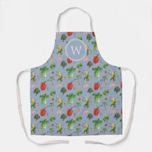 Watercolor Organic Vegetables Monogram Apron