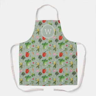 Watercolor Organic Vegetables Monogram Apron