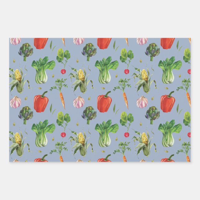 Watercolor Organic Vegetables Wrapping Paper Sheet (Front)