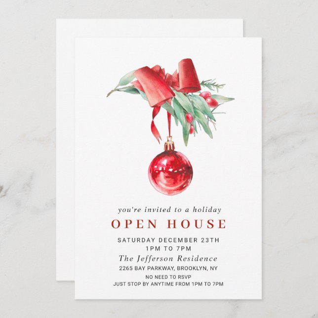 Watercolor Ornament CHRISTMAS HOLIDAY OPEN HOUSE Invitation (Front/Back)
