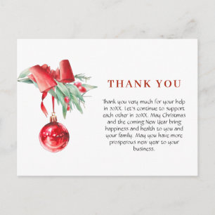 Watercolor Ornament Christmas Holiday Thank You Postcard