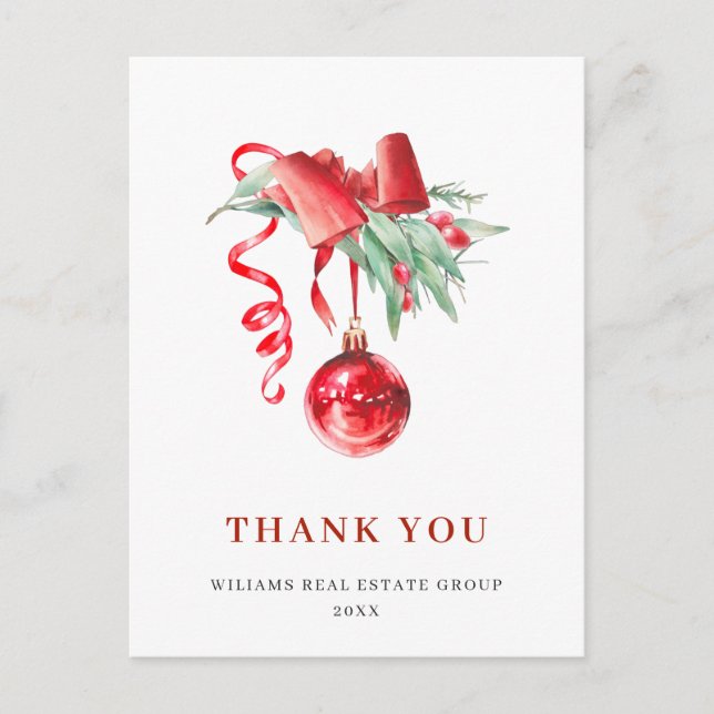 Watercolor Ornament Christmas Holiday Thank You Postcard (Front)