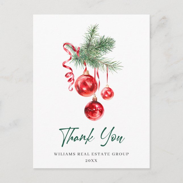Watercolor Ornament Christmas Holiday Thank You Postcard (Front)
