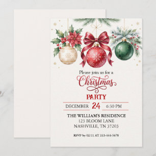 Watercolor Ornament Christmas Party Invitation