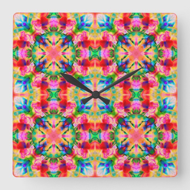 Watercolor ornament square wall clock (Front)
