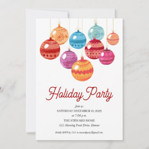 Watercolor Ornaments Colourful Holiday Party Invitation