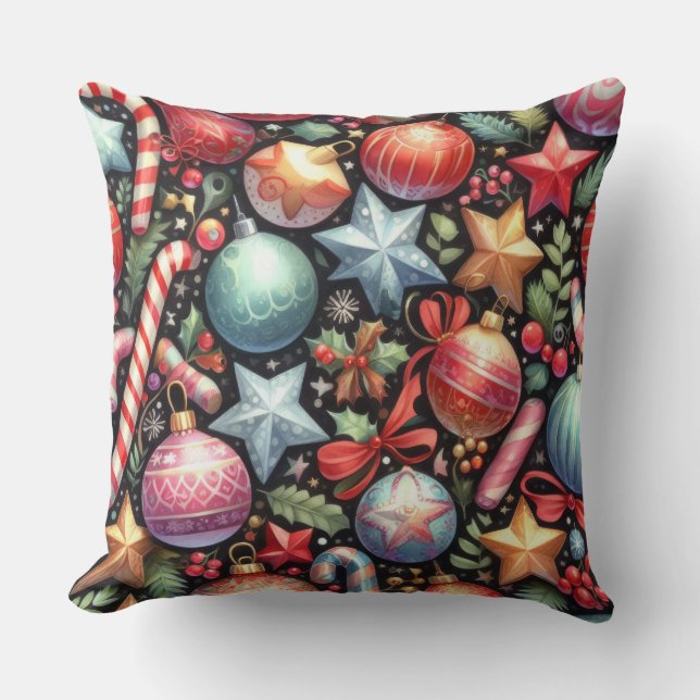 Watercolor Ornaments Stars Christmas Motif Holiday Cushion (Front)