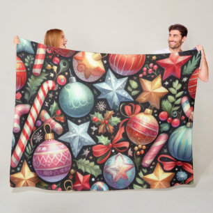 Watercolor Ornaments Stars Christmas Motif Holiday Fleece Blanket