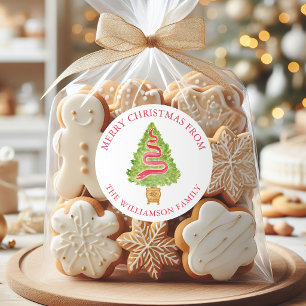 Watercolor Ornate Preppy Christmas Tree Address Classic Round Sticker