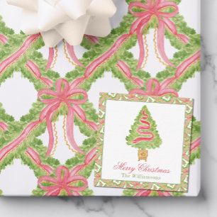 Watercolor Ornate Preppy Christmas Tree Card