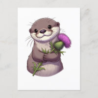 Watercolor Otter and Thistle