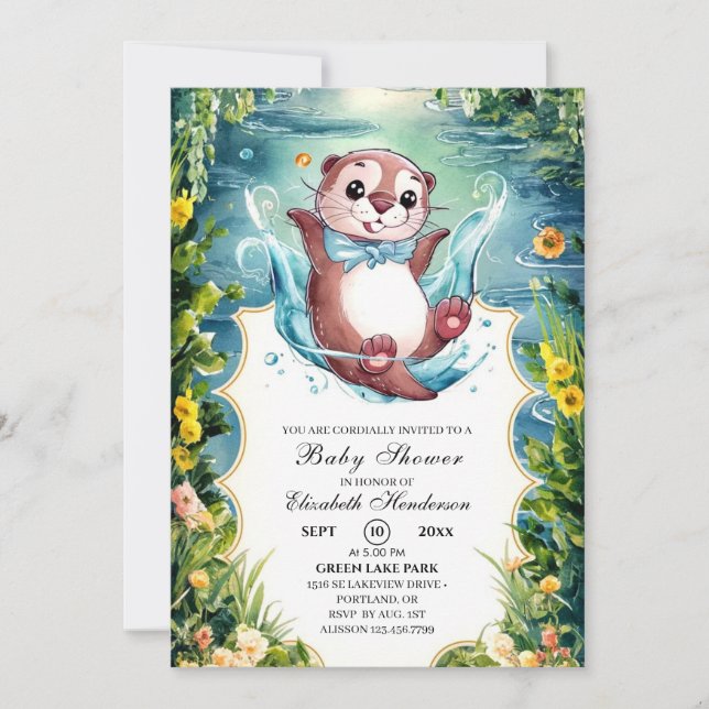 Watercolor Otter Baby Shower Invitation (Front)