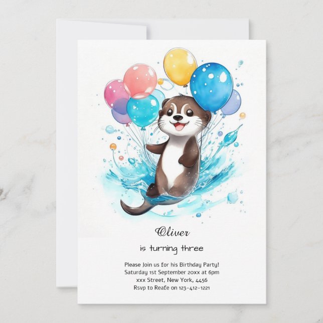 Watercolor Otter Birthday Invitation (Front)