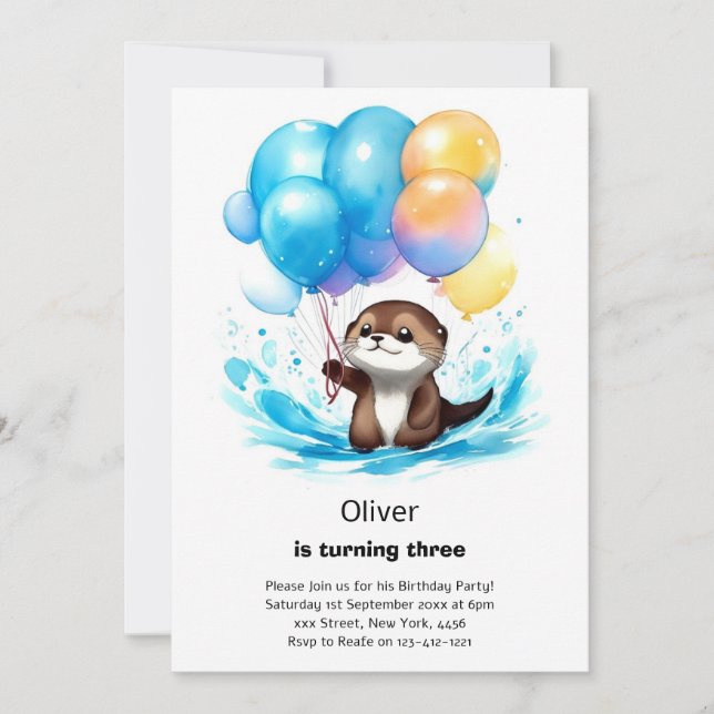 Watercolor Otter Birthday Invitation (Front)