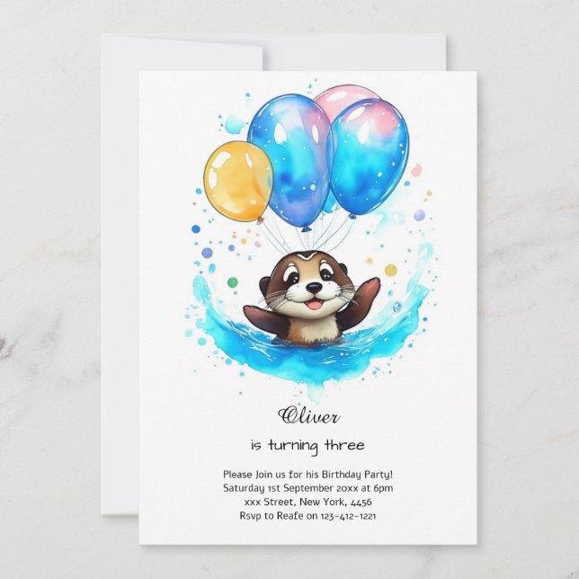 Watercolor Otter Birthday Invitation (Front)