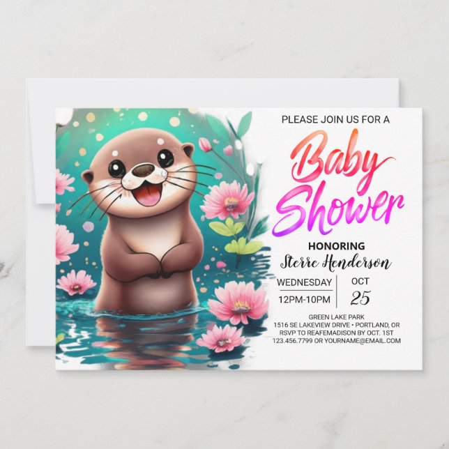 Watercolor Otter Custom Baby Shower Invitation (Front)