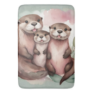 Watercolor Otter Family Bath Mat
